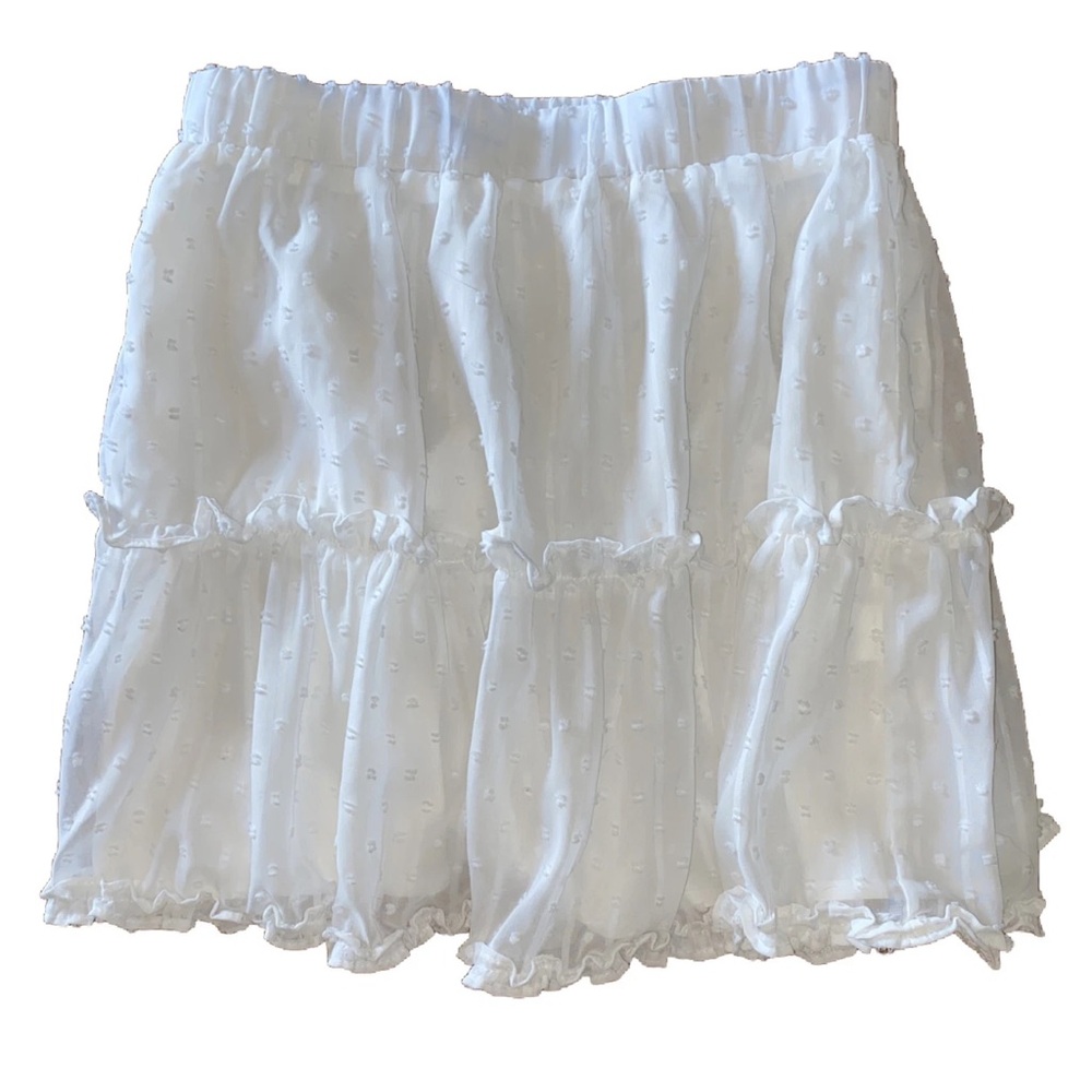 Flowy White Swiss Dot Tiered Mini Skirt